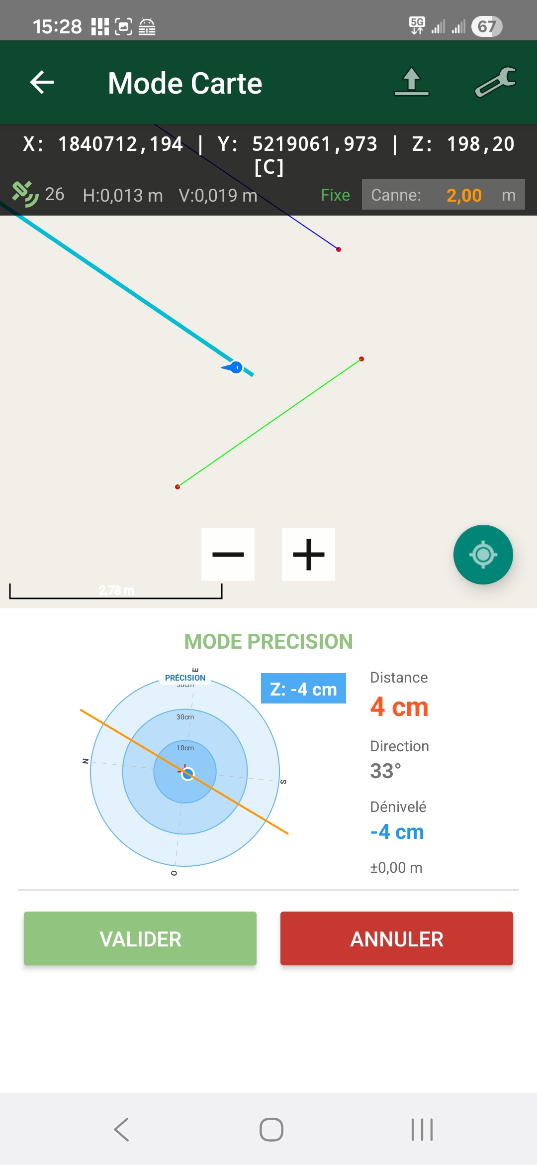 Interface IZItopo App - Mode Carte et précision GPS