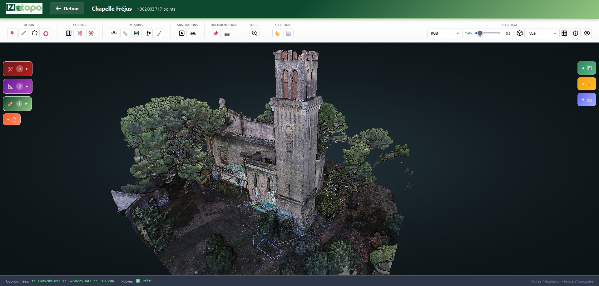 Interface IZItopo Viewer - Nuage de points 3D